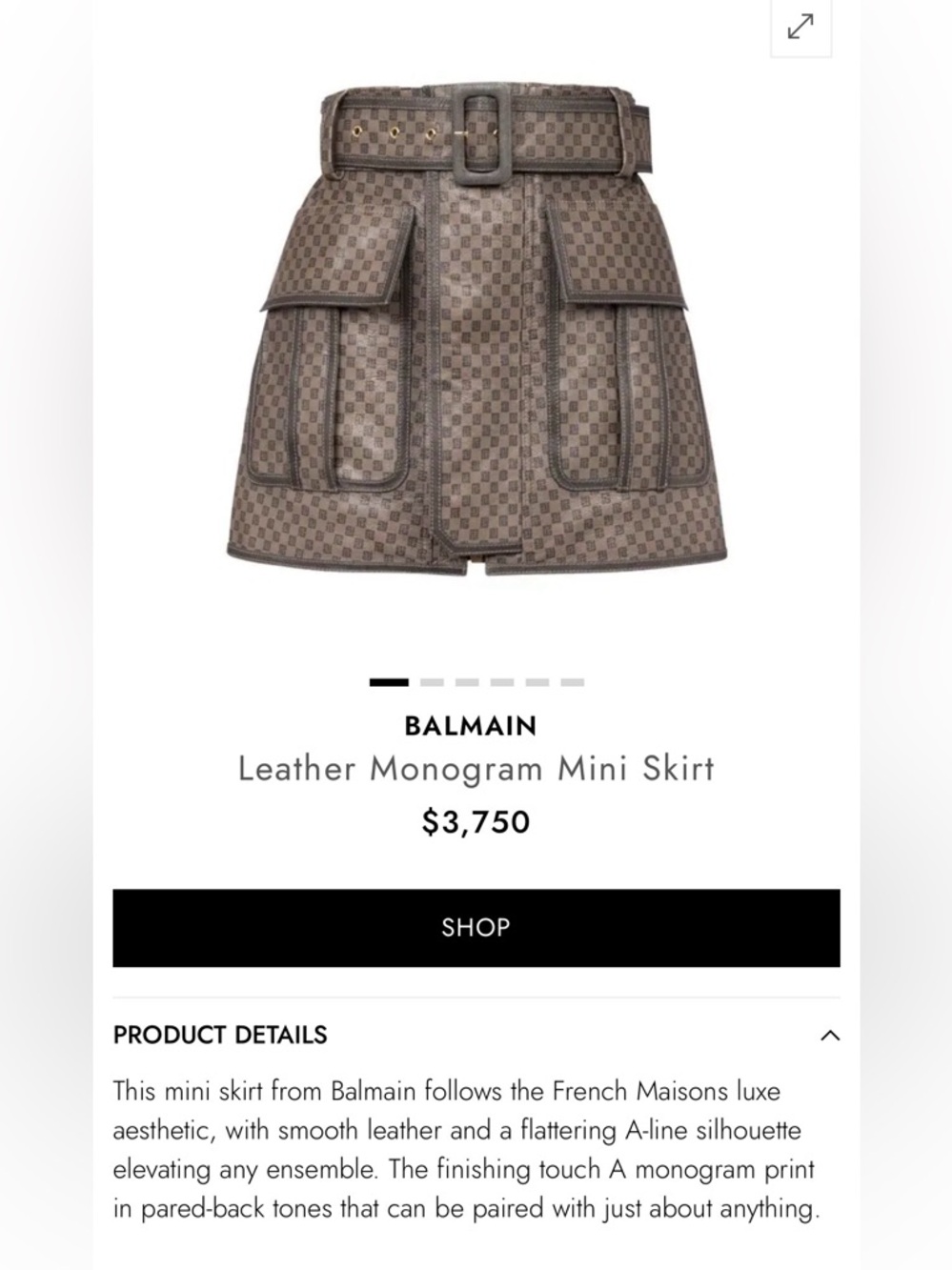 Balmain Brown Monogram Leather Mini Skirt with Belt